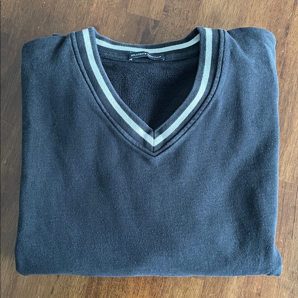 Brandy Melville Oversized Navy Blue Preppy V-Neck Sweatshirt